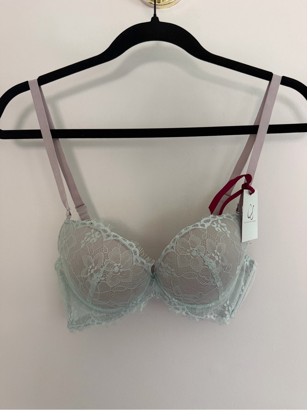 Lace Underwire Bra in Mint with Dusty Pink Straps - Unbranded